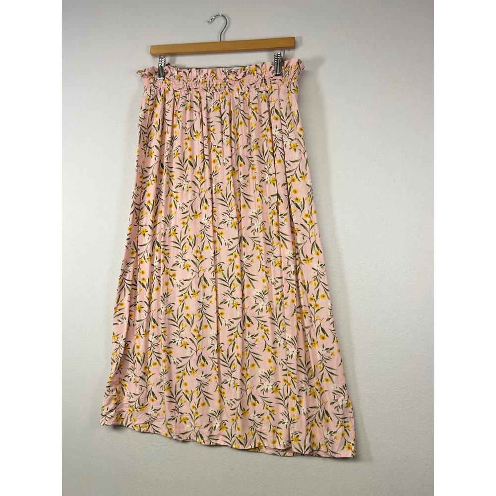 Floral Cottagecore Old Navy Womens LG Pink Floral Smocked High Waist Midi Skirt - Picture 9 of 9
